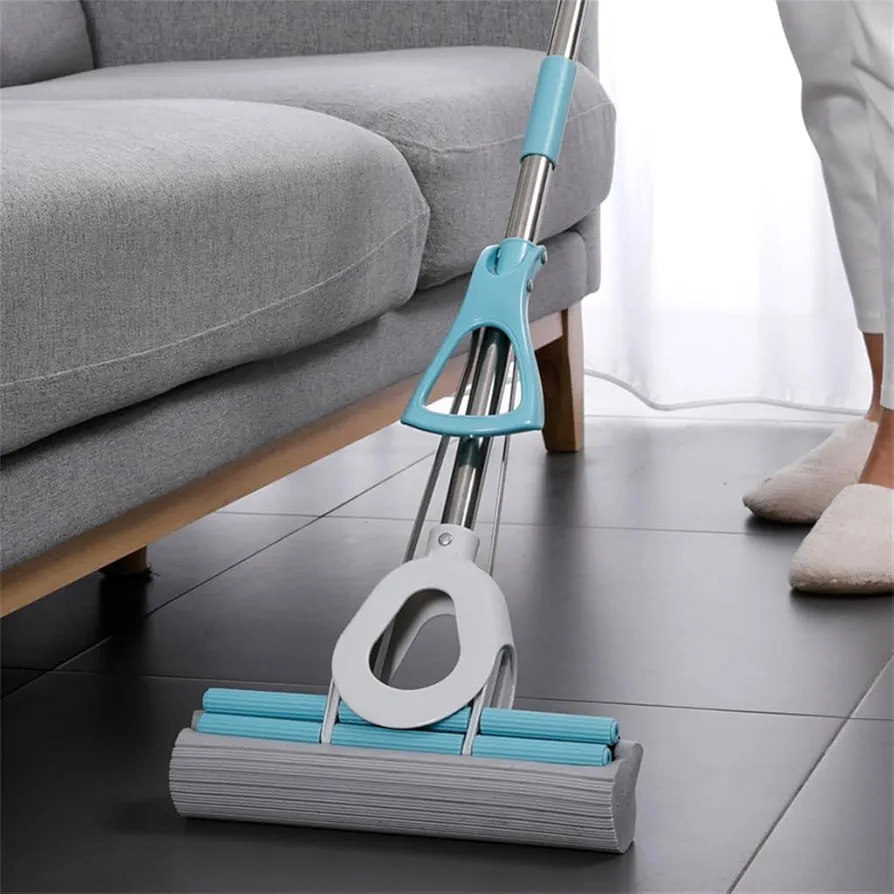 Hand Wash Free Rubber Mop Row Roller Squeeze Water Lazy Floor Mop Water Absorbent Sponge Mop