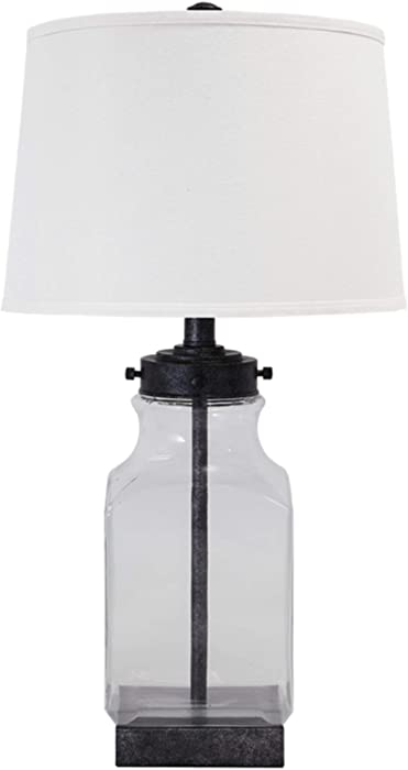 Signature Design by Ashley - Sharolyn Glass Table Lamp - Smoky Glass - Silver Accents - Clear