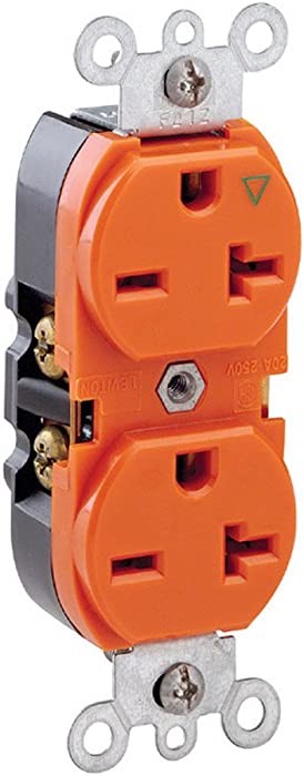 Leviton 5462-IG 20 Amp, 250 Volt, Industrial Heavy Duty Grade, Duplex Receptacle, Straight Blade, Isolated Ground, Orange