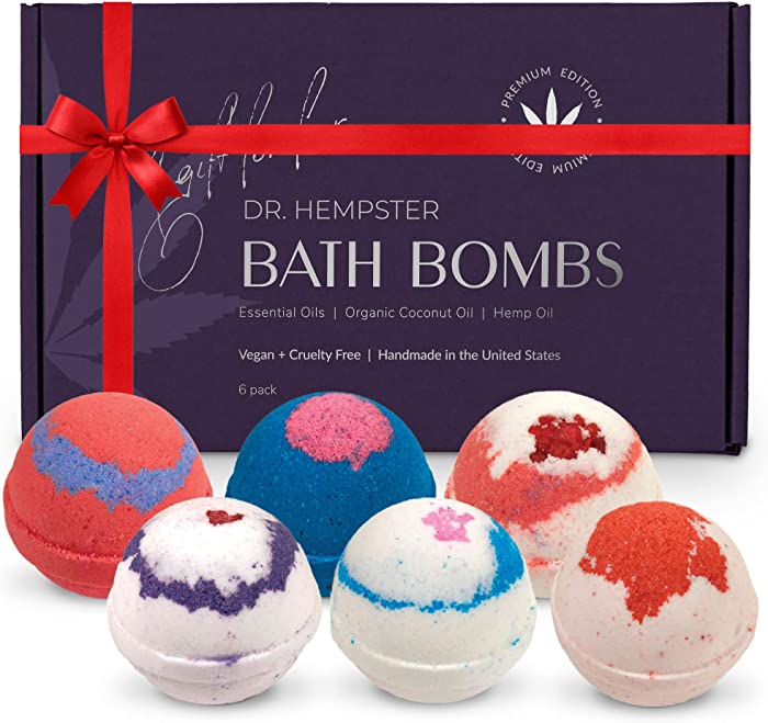 Organic Bath Bomb Gift Set - 6 Pack - Gifts for Women - Natural Coconut and Hemp Bath Bombs with Essential Oils – Mothers Day Gifts for Mom or Wife - Made in The USA