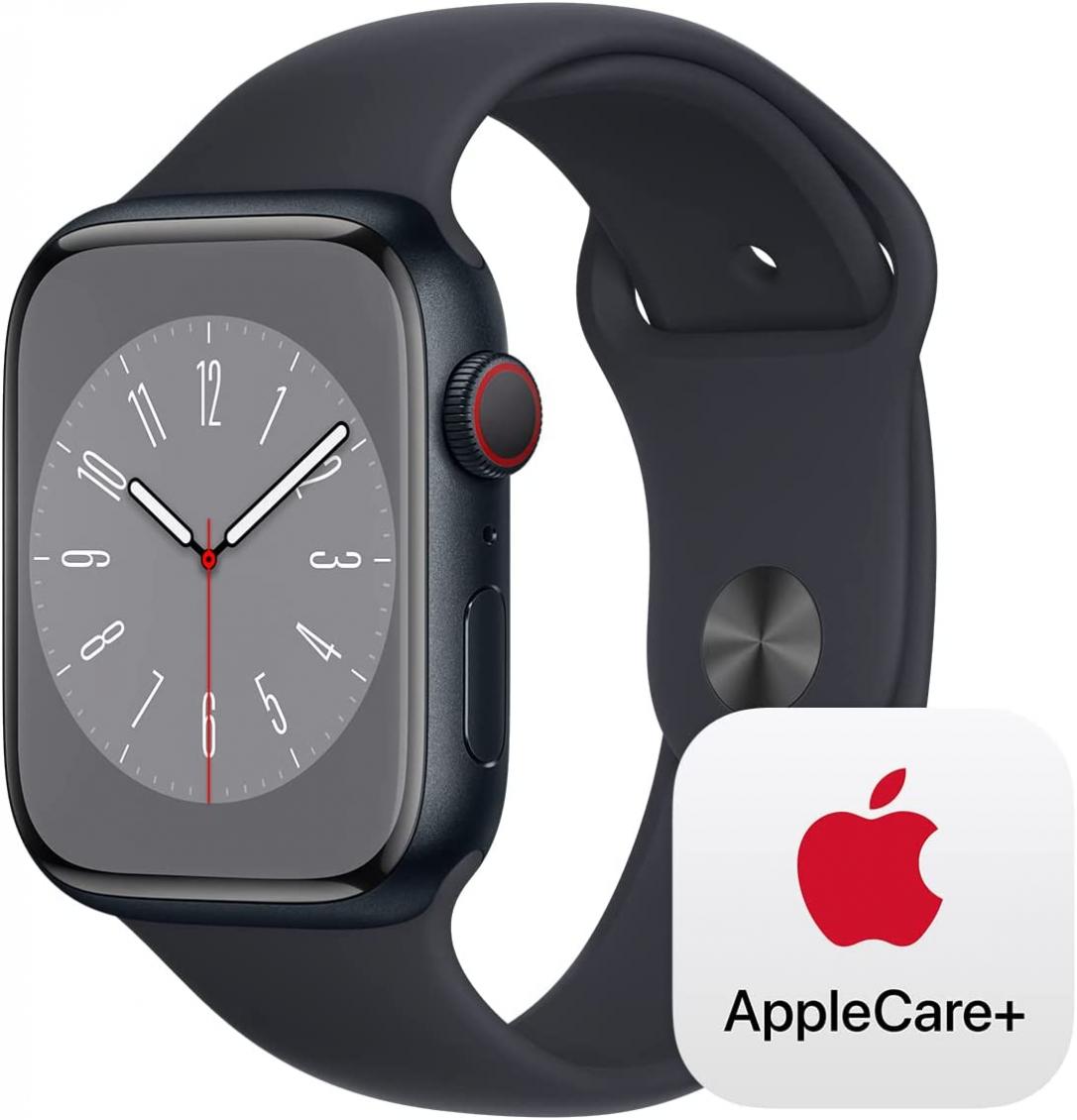 Apple Watch Series 8 [GPS + Cellular 45mm] Smart Watch w/ Midnight Aluminum Case with Midnight Sport Band - M/L with AppleCare+ (2 Years)