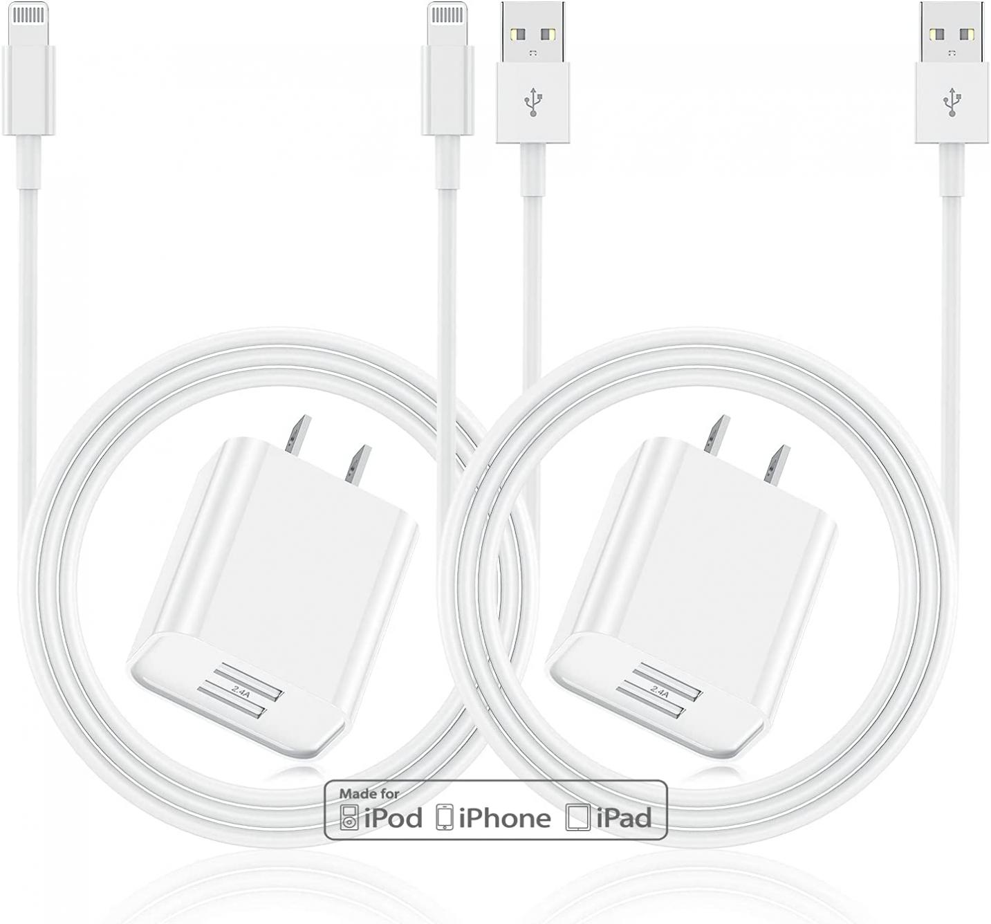 iPhone Charger and Wall Plug, [ Apple MFi Certified ] 2Pack 6ft Lightning Cable Cord with 2.4A Fast Dual Port USB Charging Adapter Block Box for Apple iPhone 12/11/XR/X/Xs Max/8/7/6/6s Plus/SE/5c/iPad