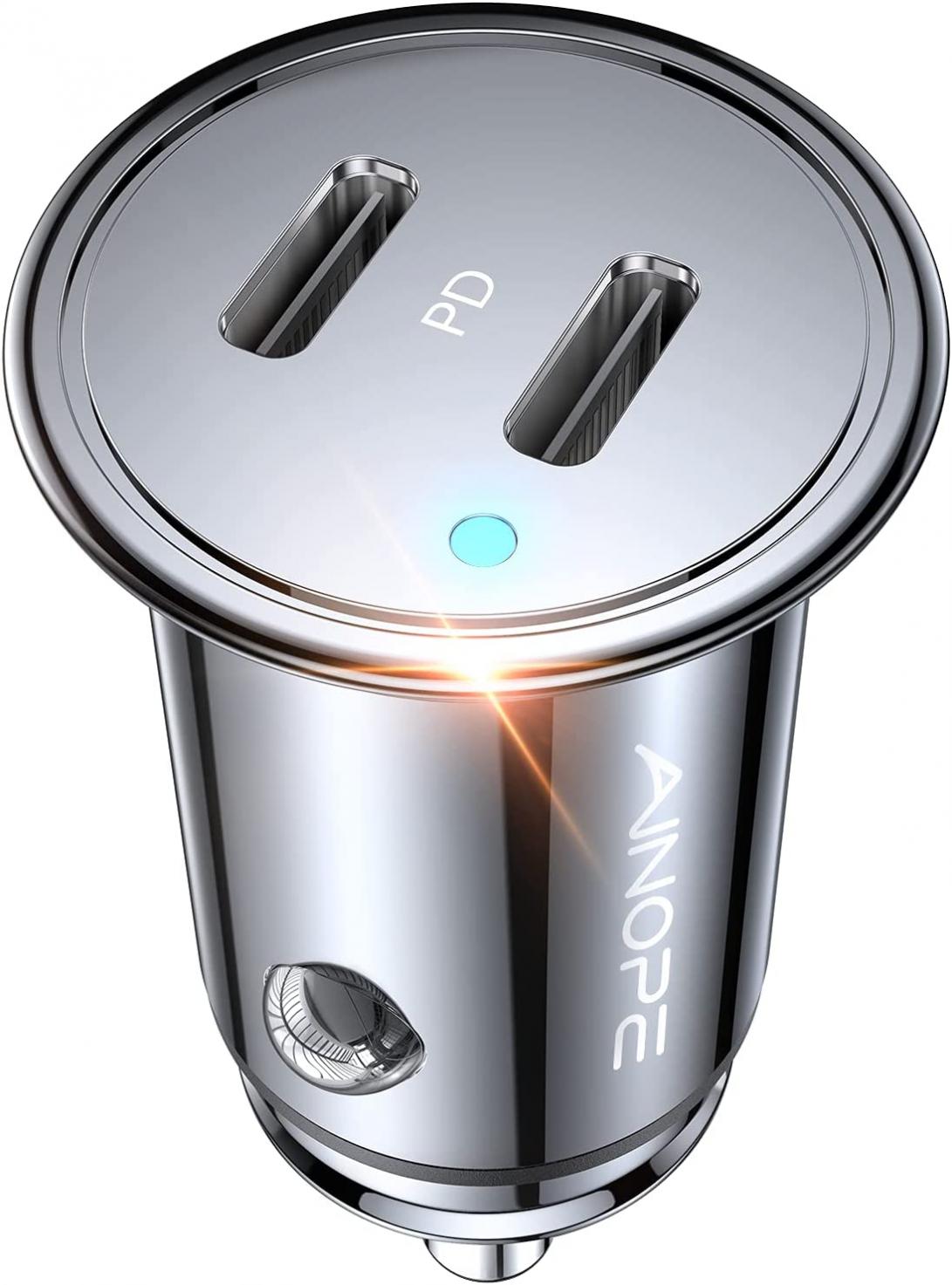 AINOPE USB C Car Charger, 40W Smallest iPhone 14 Car Charger, All Metal USB C Car Charger Fast Charging PD 3.0 Dual Port Compatible with iPhone 14/13 Pro/12/12 Pro/12 Mini, Galaxy S20/S10, iPad Pro