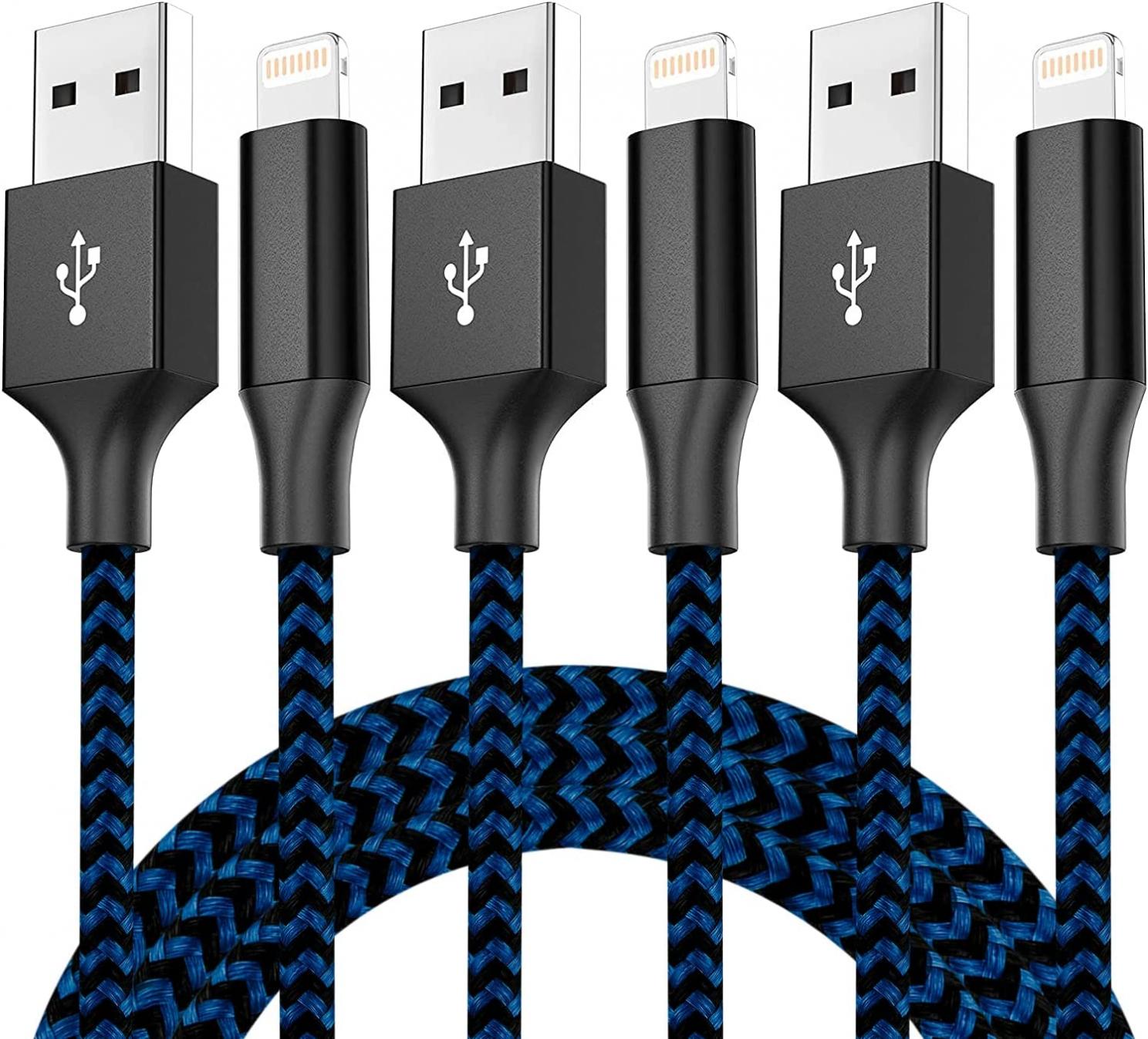 iPhone Charger Mfi Certified Lightning Cable 3Pack 10FT Nylon Braided iPhone Charger Cable Fast Charging Syncing Long Cord Compatible iPhone 12/Max/11Pro/11/XS/Max/XR/X/8/8P/7