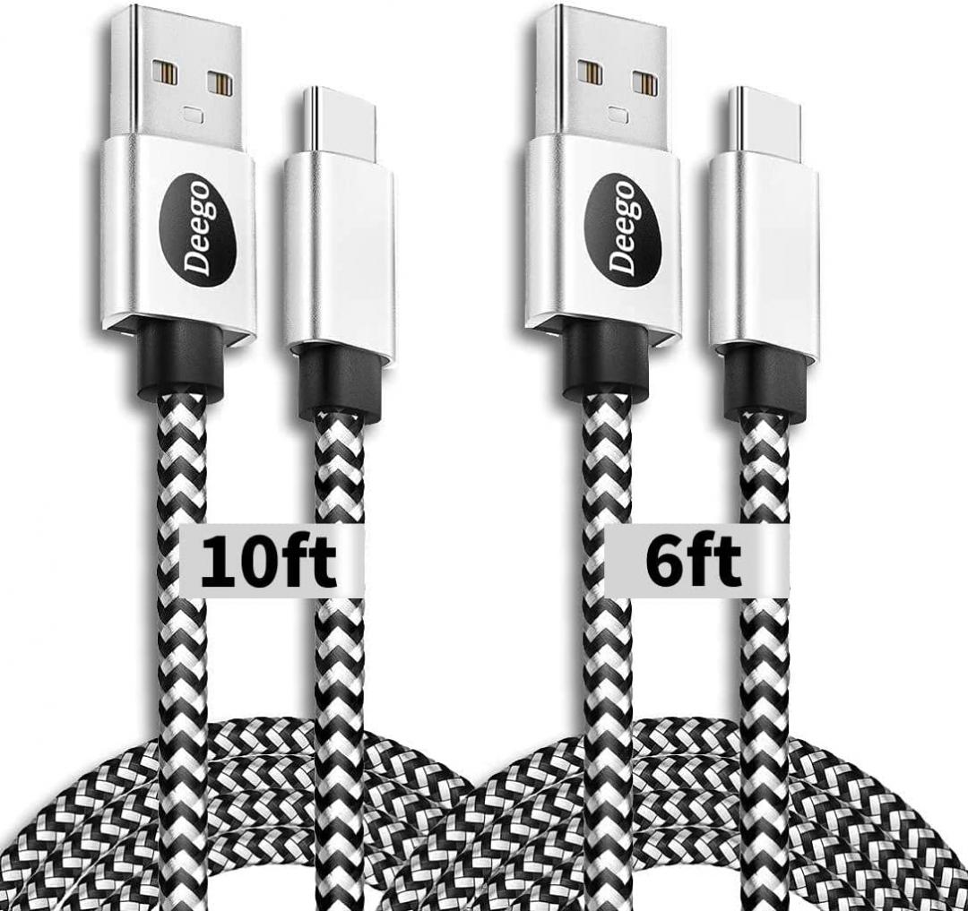 USB Type C Cable, 2Pack Extra Long USB A to USB C Fast Charger Cable 10Ft 6Ft, DEEGO Nylon Braided USB C Cord for Samsung Galaxy S10 S9 A10e A20 A21 S8 A51 A01, Note 10 9,LG V60 V50 V40,Google Pixel