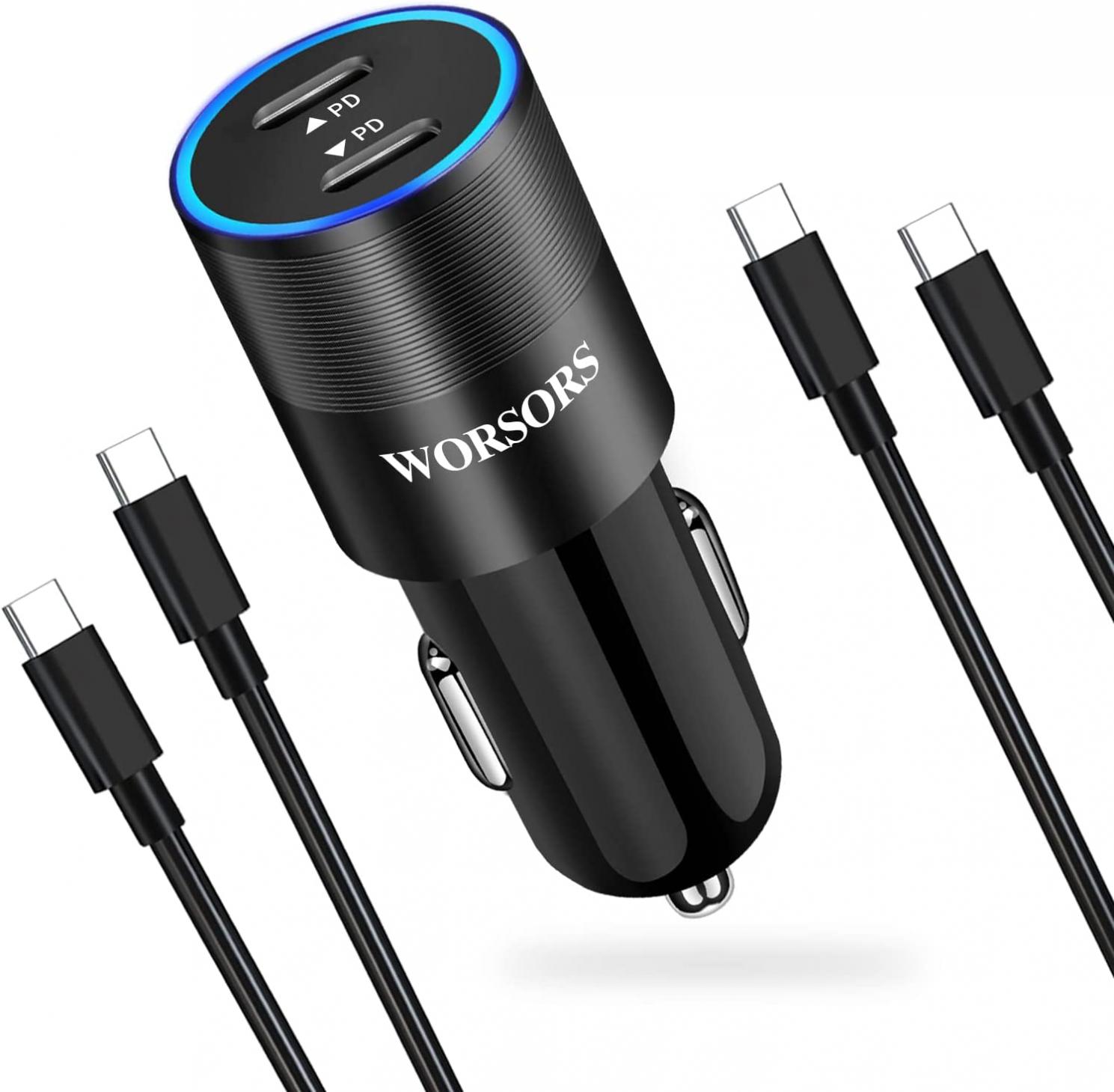 USB C Super Fast Car Charger, 60W 2-Port Fast Charging Adapter Plug + Type C to C Cable 2 Pack for Samsung Galaxy S22, S21 5g, S21 Ultra, S21 Plus, S20Fe, S10, Note 20 Ultra, Note 10+, A53, A51, A71