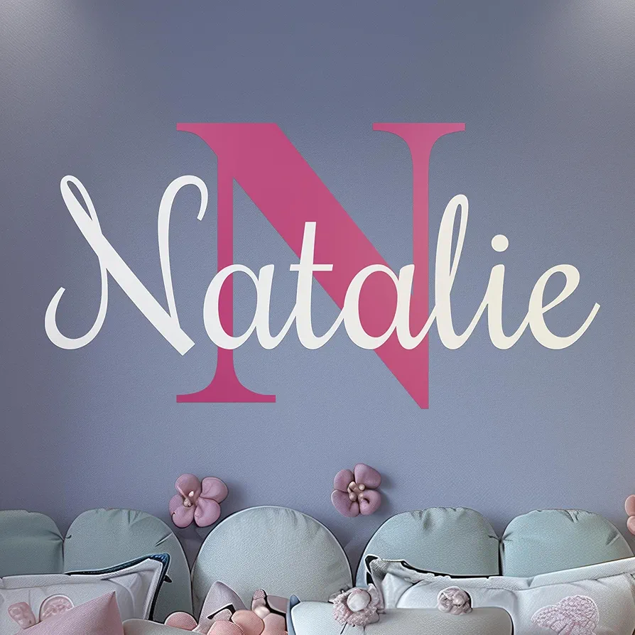 Generic Personalized Multiple Font Wall Stickers for Baby Girl or Boy I Custom Name & Initial for Nursery Wall Decor I Wall Decal for Child Room Decorations I Multiple Sizes and Colors Options