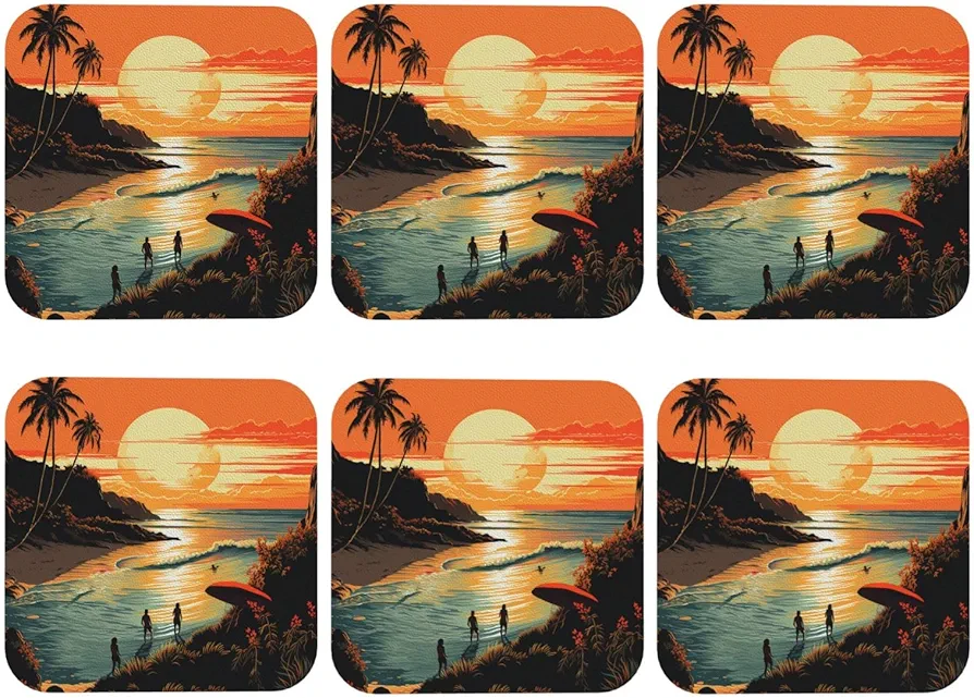 CSGJMYGS Original Poster for Endless Summer Leather Coasters Set of 6 Waterproof Heat-Resistant Drink Coasters Square Cup Mat for Living Room Kitchen Bar Coffee Decor