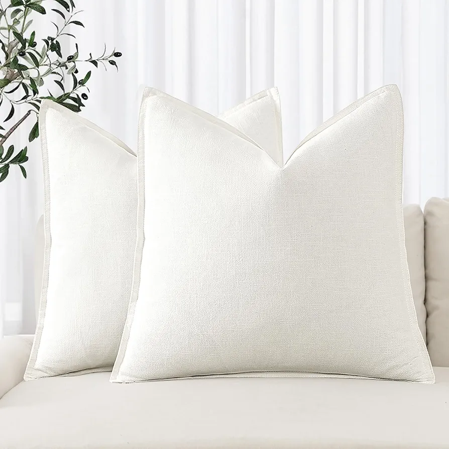 MIULEE Linen Pillow Covers 20x20 Inch Cream White Decorative Throw Pillow Covers Pack of 2 Soft Accent Farmhouse Couch Pillowcases Modern Home Decors for Sofa Cushion Living Room Bed