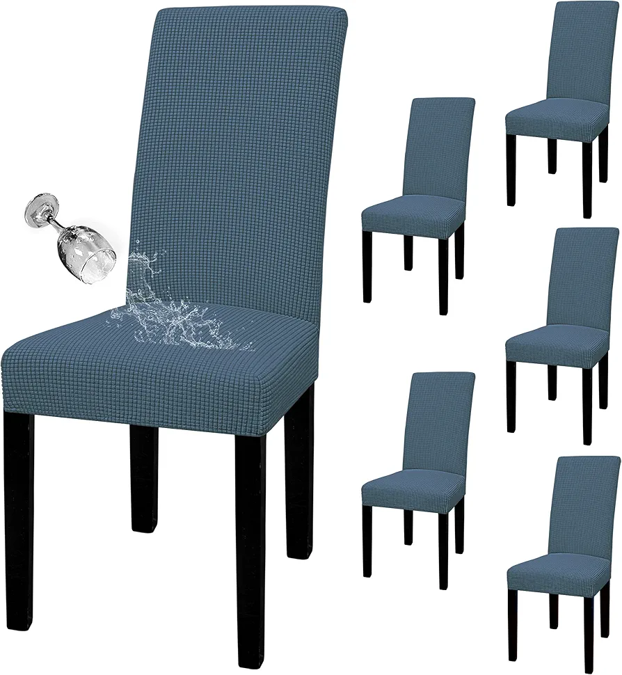 Easy-Going 100% Waterproof Dining Room Chair Cover Set of 6, Stretch Jacquard Parson Chair Slipcover Removable Washable Chair Protector for Home, Restaurant, Banquet (Large, Bluestone)