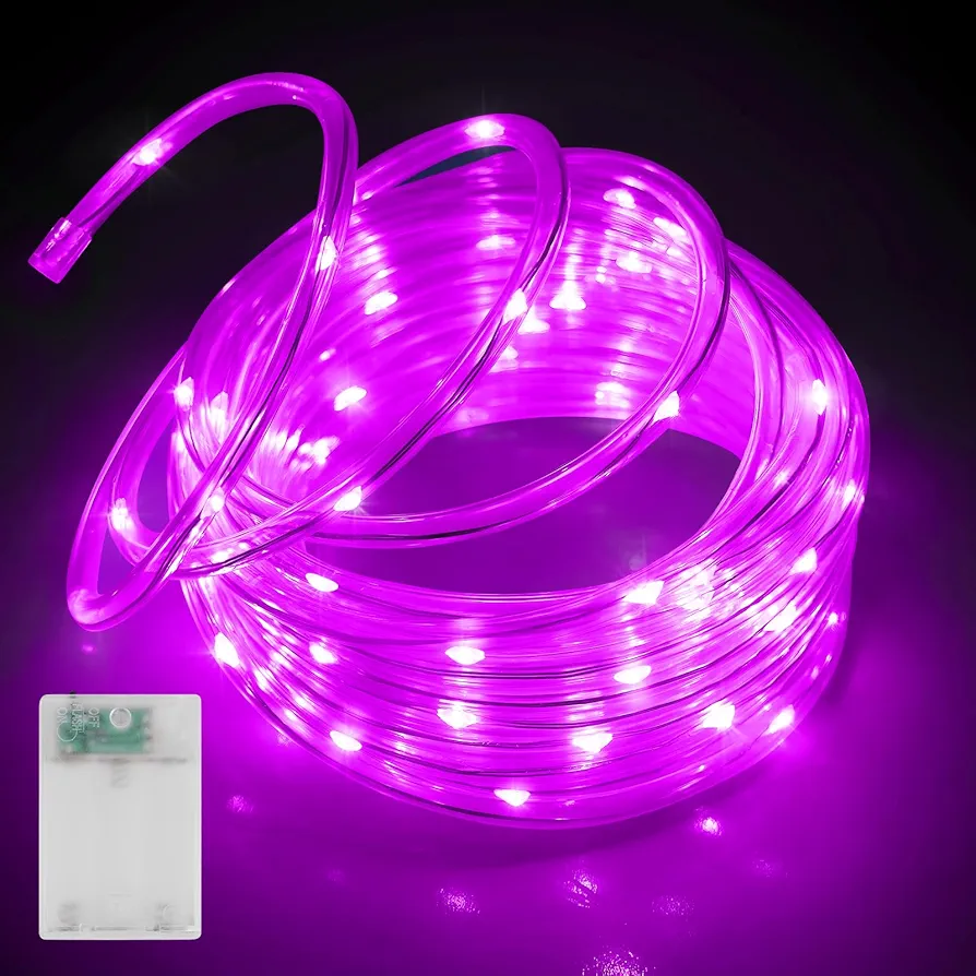 Heceltt 25ft 75LED Rope Lights Indoor, Battery Operated String Lights for bedroom,table,stairway,kiddos room,planter,trees,Holiday Lights Decoration（Pink）