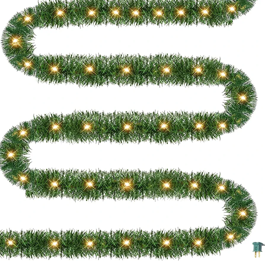 Dazzle Bright 15 FT Artificial Christmas Garland, Pre-Lit 35 Count Mini String Lights Plug in Xmas Garland, Lighted Christmas Decoration for Indoor Holiday Door Home Stairs Decor