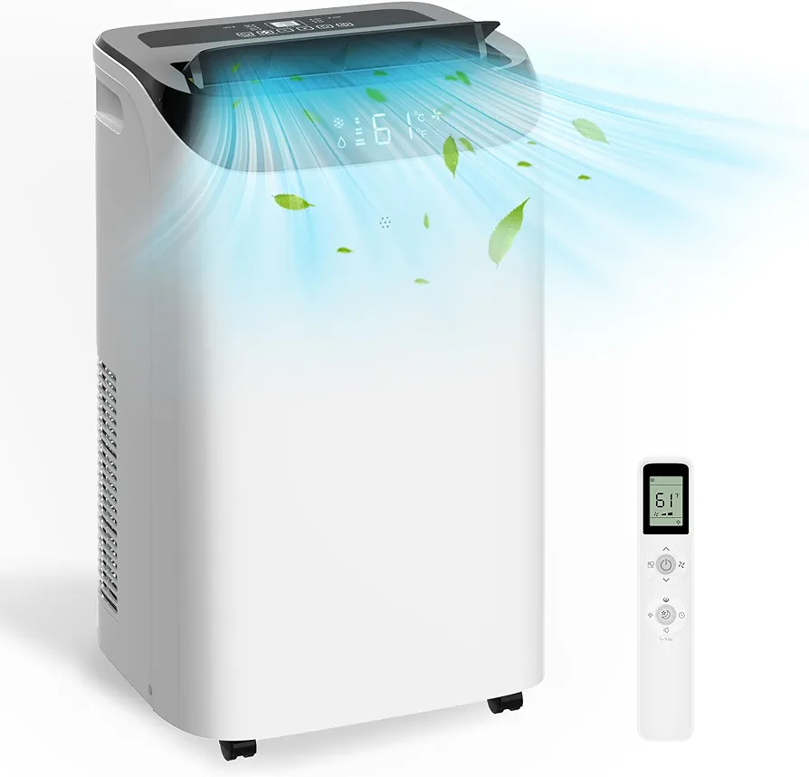 12,000 BTU Portable Air Conditioner Cools Up to 500 Sq.Ft, 3-IN-1 Energy Efficient Portable AC Unit with Remote Control & Installation Kits for Large Room, Campervan, Office, Temporary Space