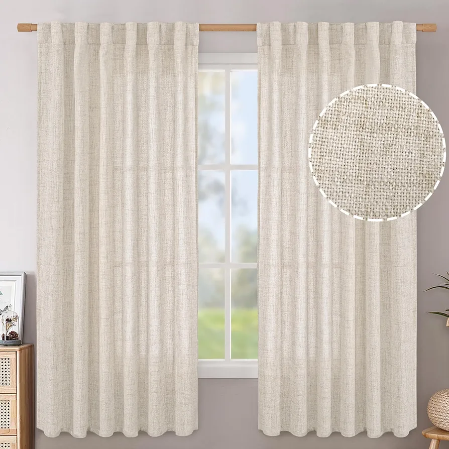 BGment Linen Curtains 63 Inch Length 2 Panels for Window, Rod Pocket Textured Drapes Light Filtering for Bedroom Living Room Office Bathroom Back Tab Lightweight, 52 X 63 Inch