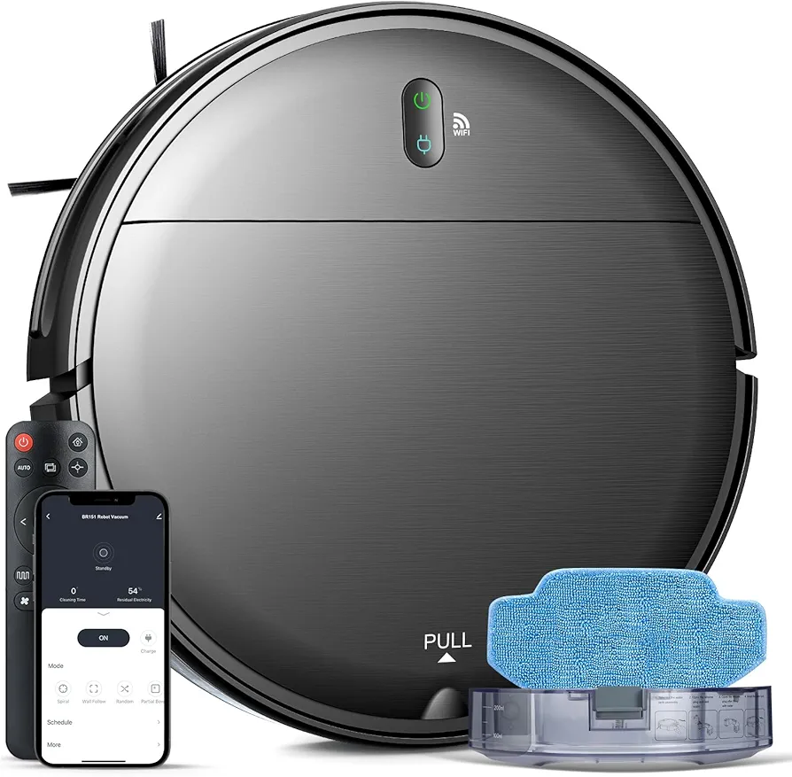 MAMNV Robot Vacuum and Mop Combo, 2 in 1 Mopping Robot Vacuum Cleaner with Schedule, Wi-Fi/App/Voice, Max Suction, Slim Self-Charging Robotic Vacuum, Ideal for Hard Floor, Low-Pile Carpet, Pet Hair