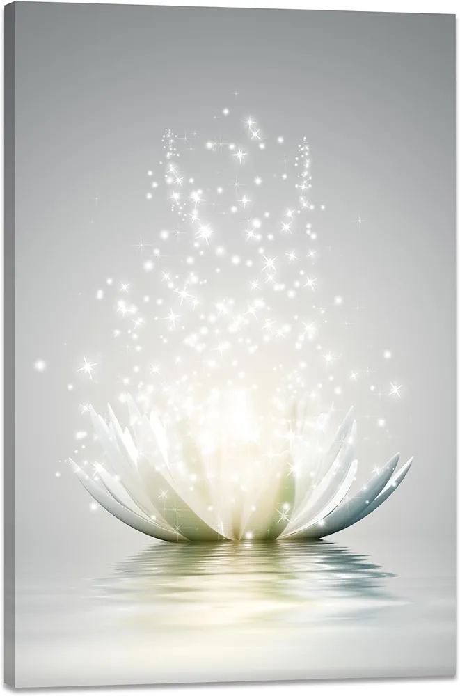 Canvas Prints Art Lotus Floral Pictures Wall Art for Zen Office Decor Meditation Poster Modern Artwork Painting Framed Ready to Hang(12x16inch)