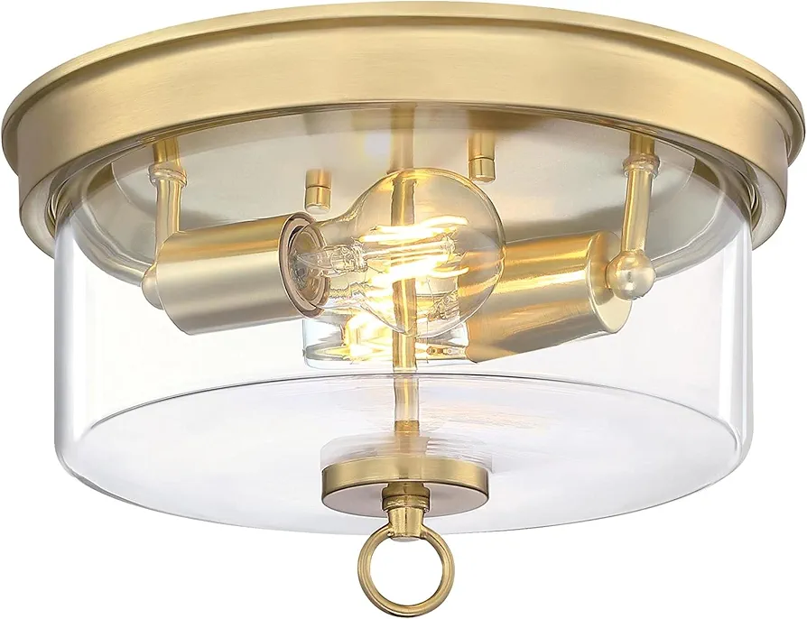 Westinghouse 6128600 Lebanon Transitional 12 Inch, Two Light Flush Mount Ceiling Fixture, Champagne Brass Finish, Clear Glass