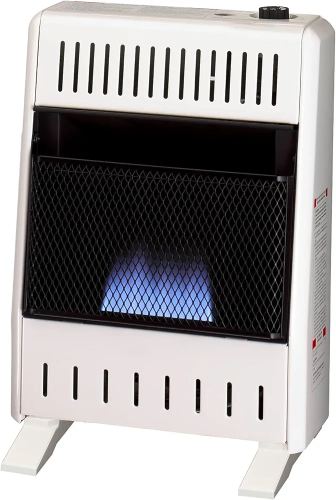 ProCom ML100TBA-B Ventless Propane Gas Blue Flame Space Heater with Thermostat Control for Home and Office Use, 10000 BTU, Heats Up to 500 Sq. Ft., Includes Wall Mount and Base Feet, White