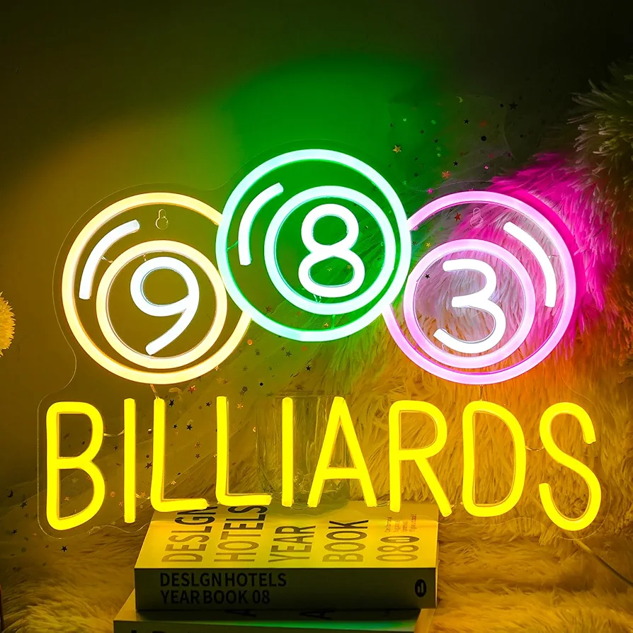 Billiards Neon Sign LED Colorful Neon Light for Wall Decor Dimmable USB Neon Lights for Billiard Room Game Party Decor Bedroom Man Cave Boys Gift（16.9’’X11.8’’）