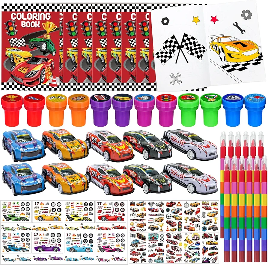 72 Pcs Race Car Coloring Book Bulk,Checkered Flags Racing Party Favors Goodie Bags Fillers, Let's Go Racing Birthday Party Supplies Classroom Reward Prizes Pinata Gift for Race Fans