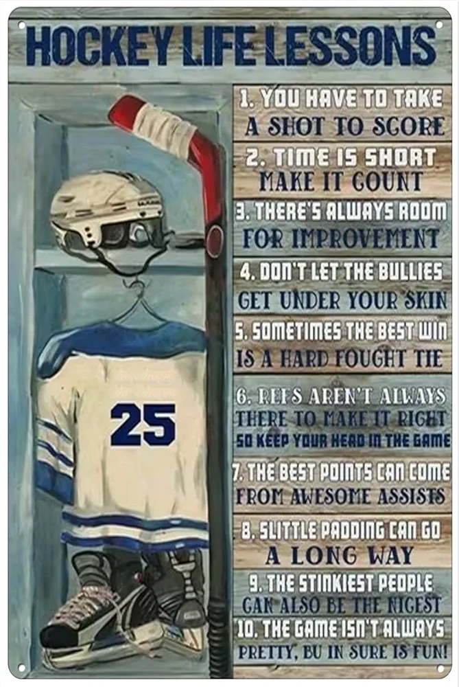 Retro Metal Tin Sign 8 X 12 Inches Hockey Life Lessons Poster Hockey Poster Hockey Gift for Boy Hockey Lover Gift Hockey Player Gift Hockey Vintage Poster Rustic Home Decor Funny Room Decor