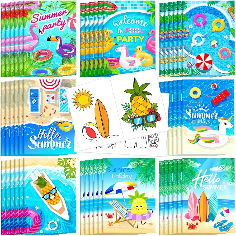 Fulmoon 48 Pcs Summer Mini Coloring Book Bulk Beach Coloring Book Flamingo Coloring Book Party Favors Goodie Bags Stuffers for Kids End of Year Student Gift for Birthday Pool Classroom School Activity