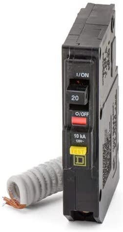 Square D Qwik-Gard QO120GFI Ground-Fault Circuit Breaker, 120 VAC, 20 A, 10 kA Interrupt, 1 Pole