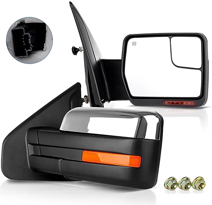 ECCPP Pair Set Replacement fit for Ford for F-150 2007-2014 Chrome Towing Mirror Power Heated Puddle Light Turn Signal Side View