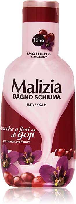 Malizia: Emollient Bath Foam, Goji Berries and Flowers Scent 33.8 Fluid Ounce (1000mL) Bottle [ Italian Import ]