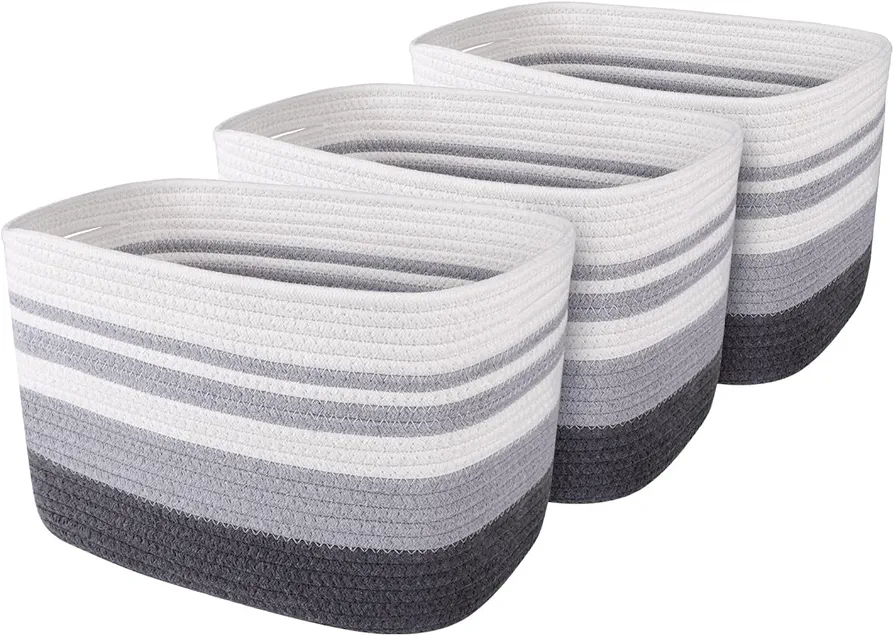 WISELIFE Storage Basket 3 Pack, Laundry, Blanket, Cotton Rope and Woven Baskets for Organizing, toy storage for Living room, laundry room, Bedroom, Nursery, Grey