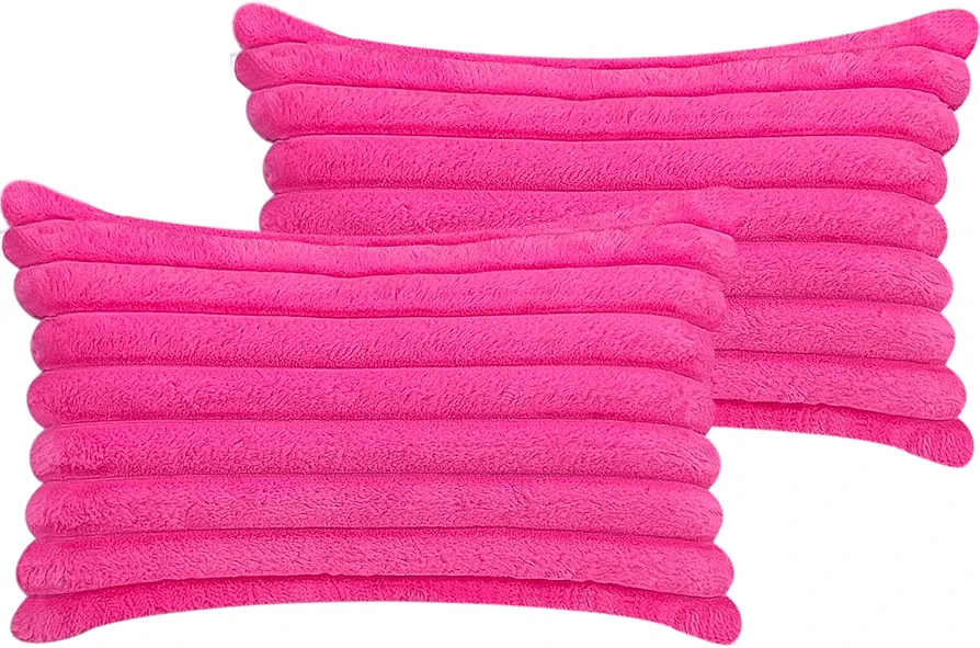 12x20 Throw Pillow Covers Set of 2, Decorative Faux Fur Covers for Bed, Couch Soft Fluffy Pillow Cover with Velvet Back for Living Room, Neutral Home Décor Accent for Sofa - Hot Pink