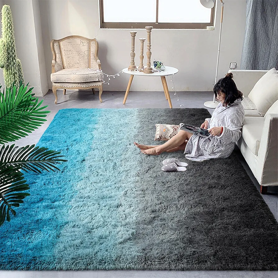 DweIke Luxury 4' x 6' Modern Indoor Livingroom Bedroom Home Area Rugs, Blue Black Upgrade Non-Slip Rectangular Colorful Rug, High Pile Soft Rug for Kids Girls Room Nursery Home Decor