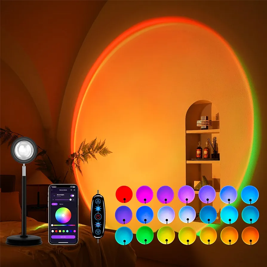 Sunset Lamp Projection, Not Only 21 Colors Sunset Lights, 180 Degree Rotation Led Light, Push Button Switch & APP Control Projector for Party Bedroom Decor