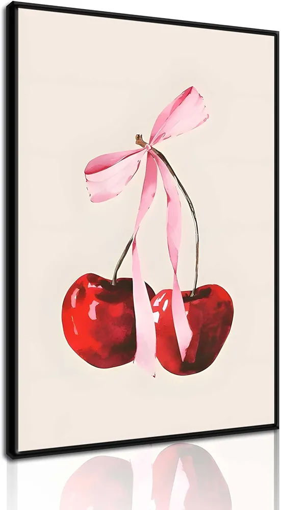 ZLYARTMP Red Cherry Wall Art Trendy Preppy Feminine Poster Picture Vintage Minimalist Fruit Bow Painting Coquette Feminine Canvas Print for College Apartment Decor Pink Room Girly Wall Decor Unframed