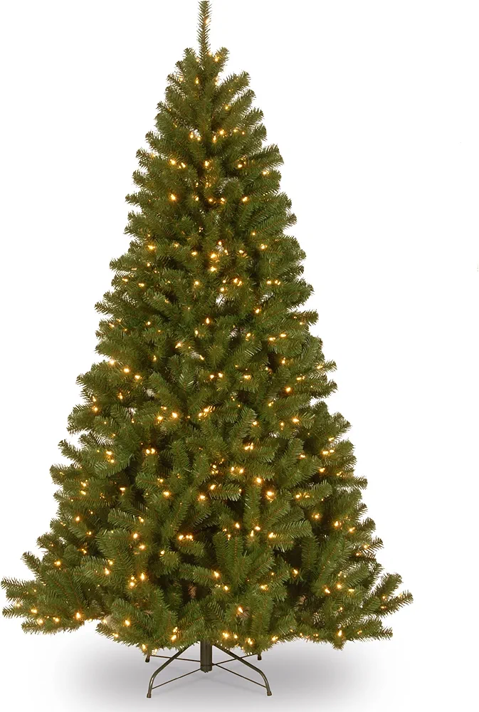 National Tree Company Pre-Lit Artificial Christmas Tree, Green, North Valley Spruce, White Lights, Includes Stand, 7 Feet