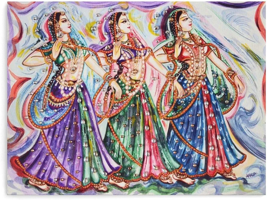 Posters Female Dancer Wall Art Indian Classical Dance Poster Watercolor Rajasthani Art Canvas Wall Art Picture Office Family Bedroom Living Room Decor Aesthetic Gift 20x26inch(51x66cm)