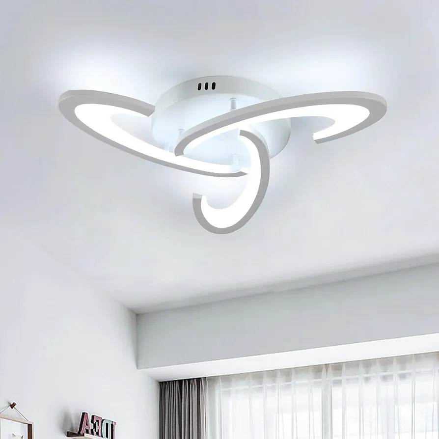 Goeco Ceiling Light, White Modern LED Ceiling Light, 3 Lights Curved Acrylic Flush Mount Ceiling Light Fixture, 6500K Minimalist Close to Ceiling Light for Living Room, Dining Room, Bedroom