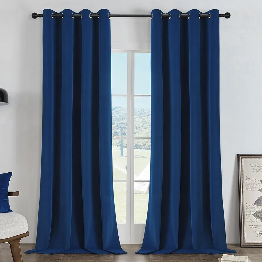 Joydeco Navy Blue 100% Blackout Curtains 84 Inch Length 2 Panels Set, Black Out Curtain for Bedroom, Grommet Heavy Luxury Thermal Insulated Velvet Curtains for Living Room Home Theater, 52W x 84L