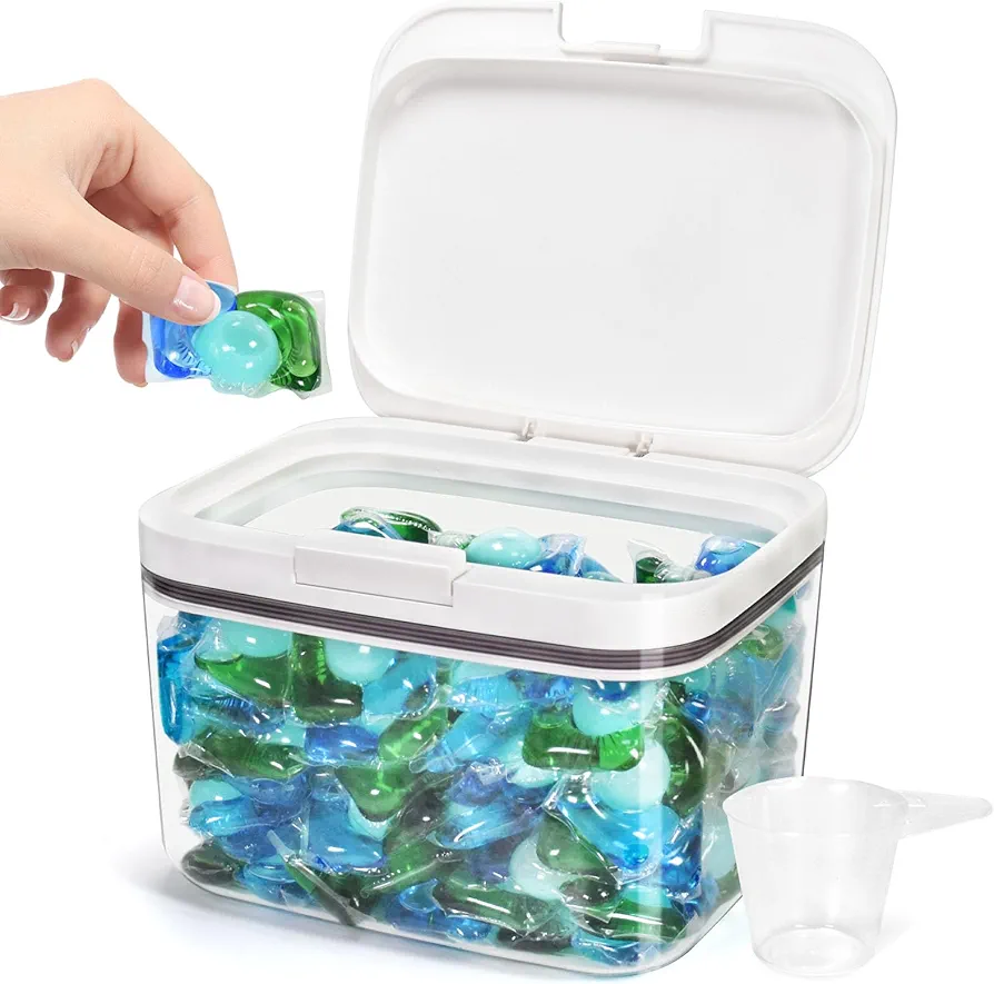 Laundry Pods Container Laundry Pod Holder with Lid, Laundry Room Storage Container for Detergent Pods Laundry Powder Scent Booster Container with Scoop