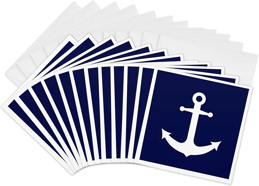 3dRose Navy Blue and White Nautical Anchor Design - Greeting Cards, 6 x 6 inches, set of 12 (gc_165798_2)