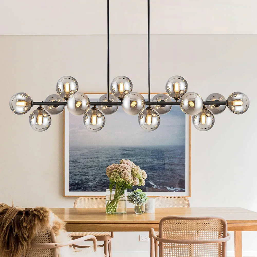 Chandelier,Dining Room Light Fixture 16-light Chandeliers for Dining Room Gray Island Lights for Kitchen Farmhouse Chandelier Sputnik Chandeliers Large Pendant Lights Kitchen Island 55in