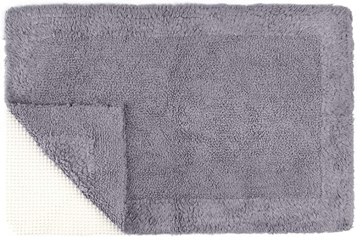 TOMORO Cotton Non-Slip Bathroom Rug - Super Absorbent Soft Non-Skid Bath Mat, Luxury Hotel Linens Reversible Bath Mat Pad for Bathroom and Door, 24 x 39 inch Grey/Purple