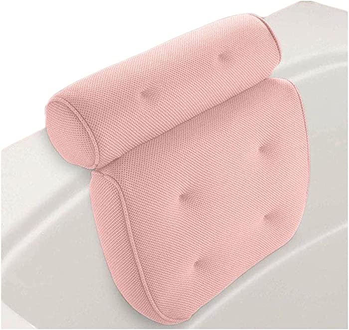 ZYJTGH Bath Pillow for Bathtub， Bathtub Spa Pillow Headrest with Strong Suction Cups for Neck and Back Support King Pillow (Color : Pink)