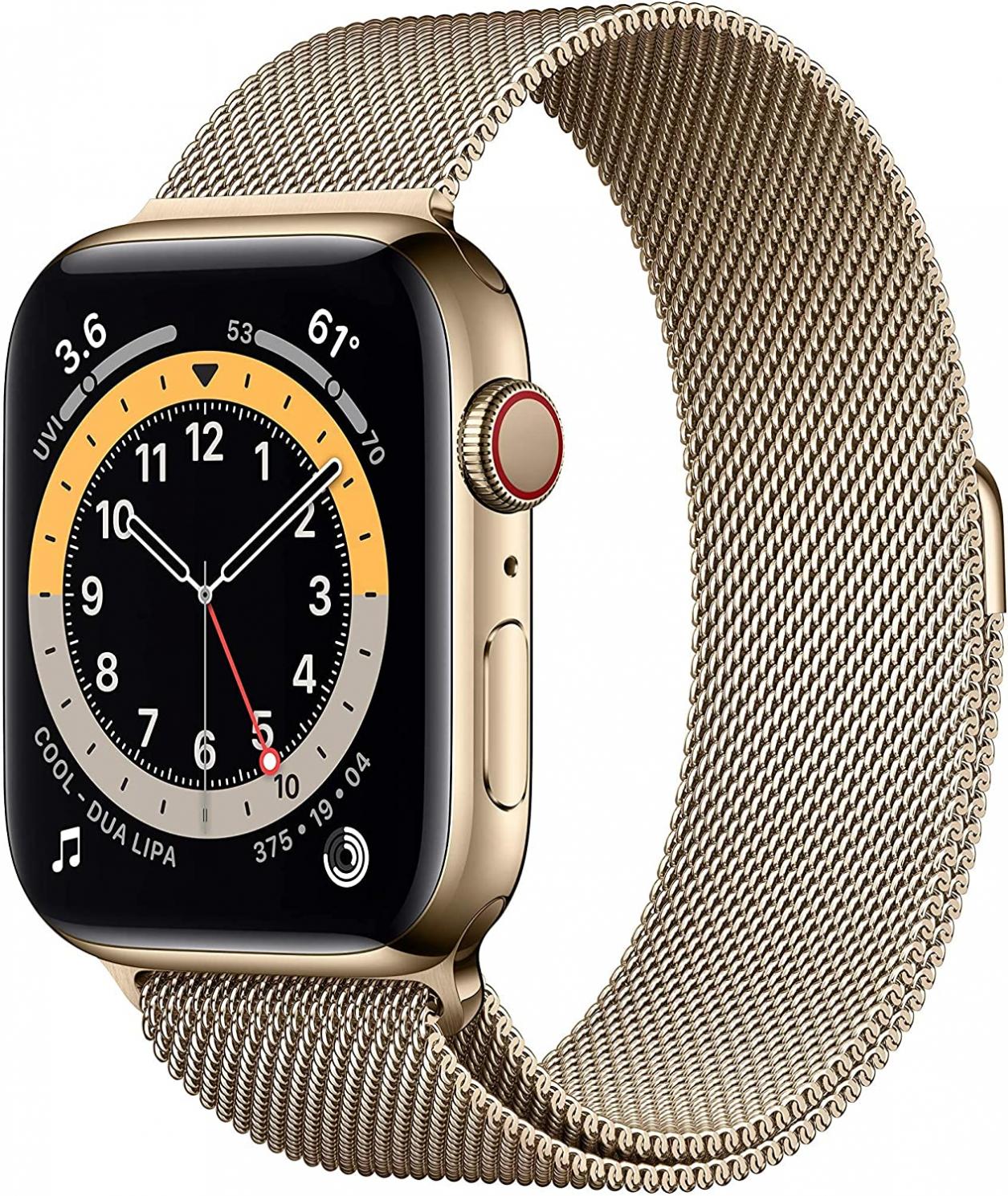 Apple Watch Series 6 (GPS + Cellular, 44mm) - Gold Stainless Steel Case with Gold Milanese Loop (Renewed)