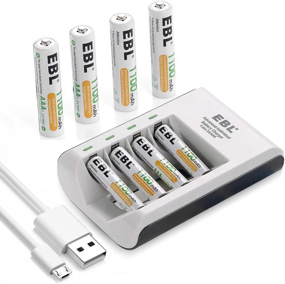 EBL Pack of 8 AAA Batteries 1,100mAh AAA Rechargeable Battery with Smart C807 Battery Charger and Micro Charging USB Cable