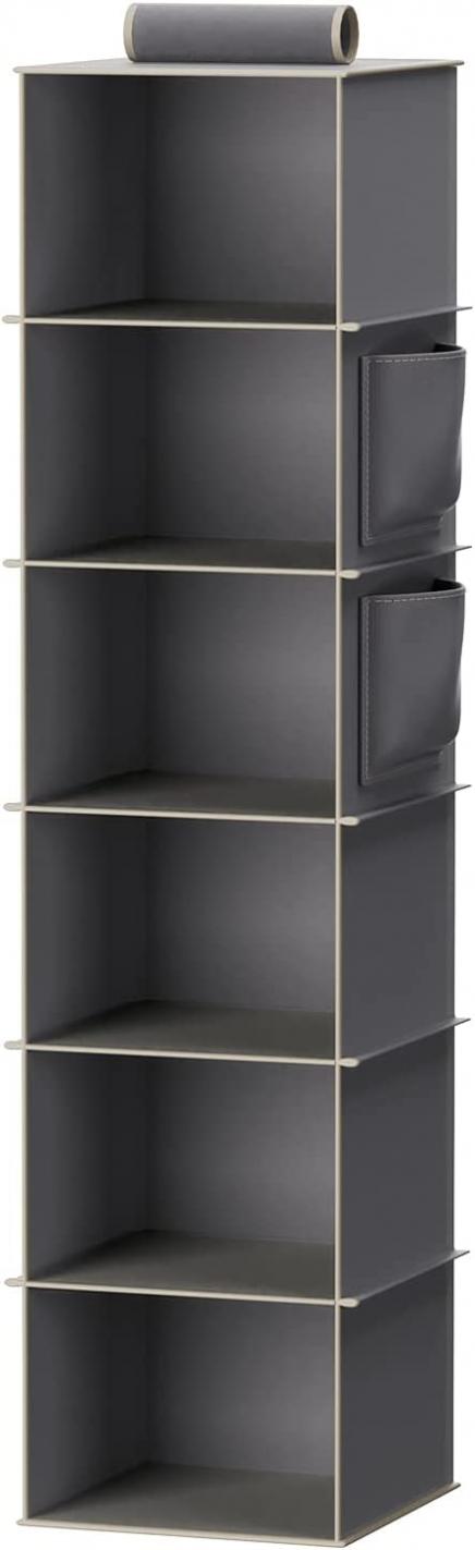 YOUDENOVA Hanging Closet Organizers and Storage, 6-Shelf Closet Hanging Storage Shelves, Grey