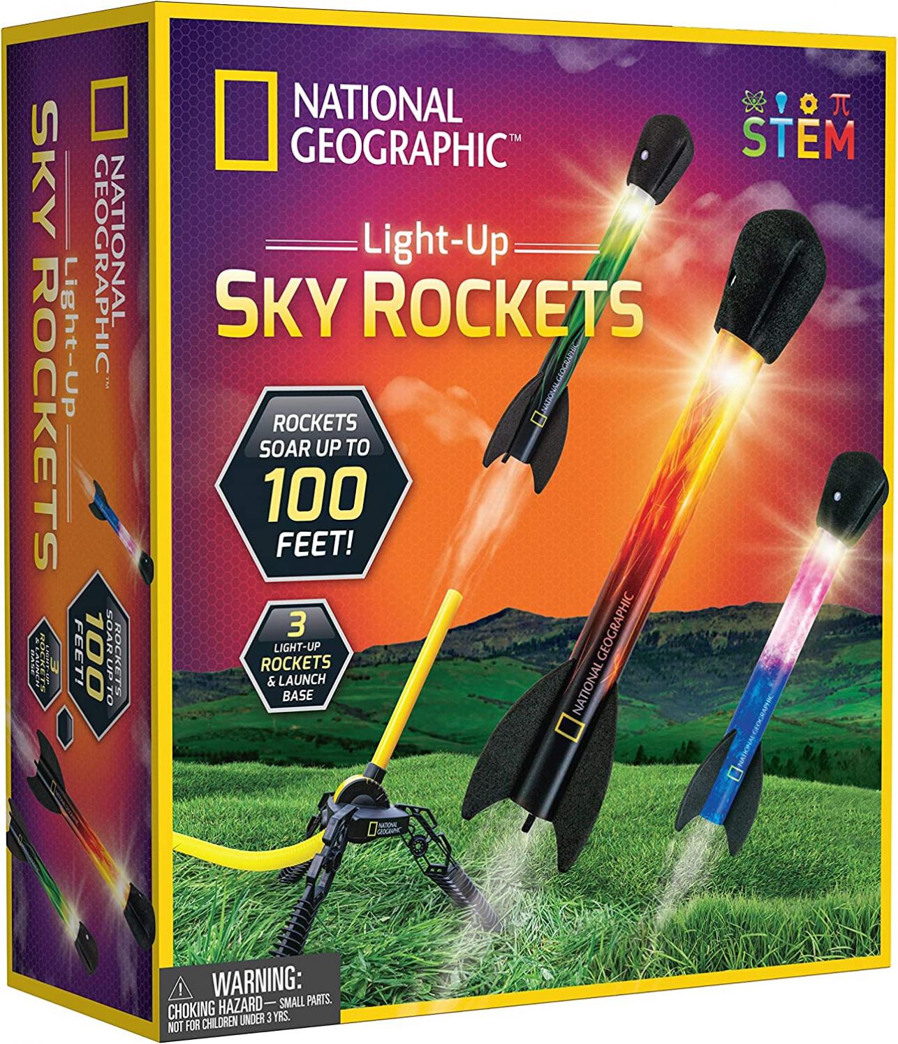 NATIONAL GEOGRAPHIC Air Rocket Toy – Ultimate LED Rocket Launcher for Kids, Stomp and Launch the Light Up, Air Powered, Foam Tipped Rockets up to 100 Feet