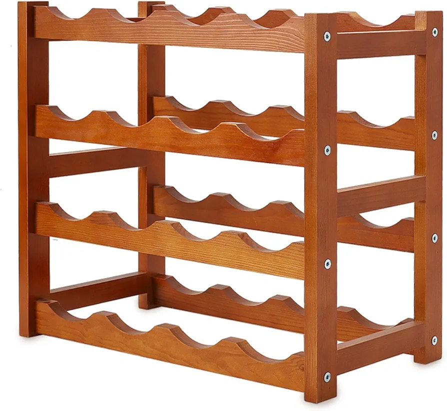 Wine Rack with Independent Flooring -4 Layers of Wine Rack, 16 Bottle Wine Rack, Used for Bamboo Wine Rack Storage in Kitchens, Bars, Storage Rooms, Wine cellars, and countertops