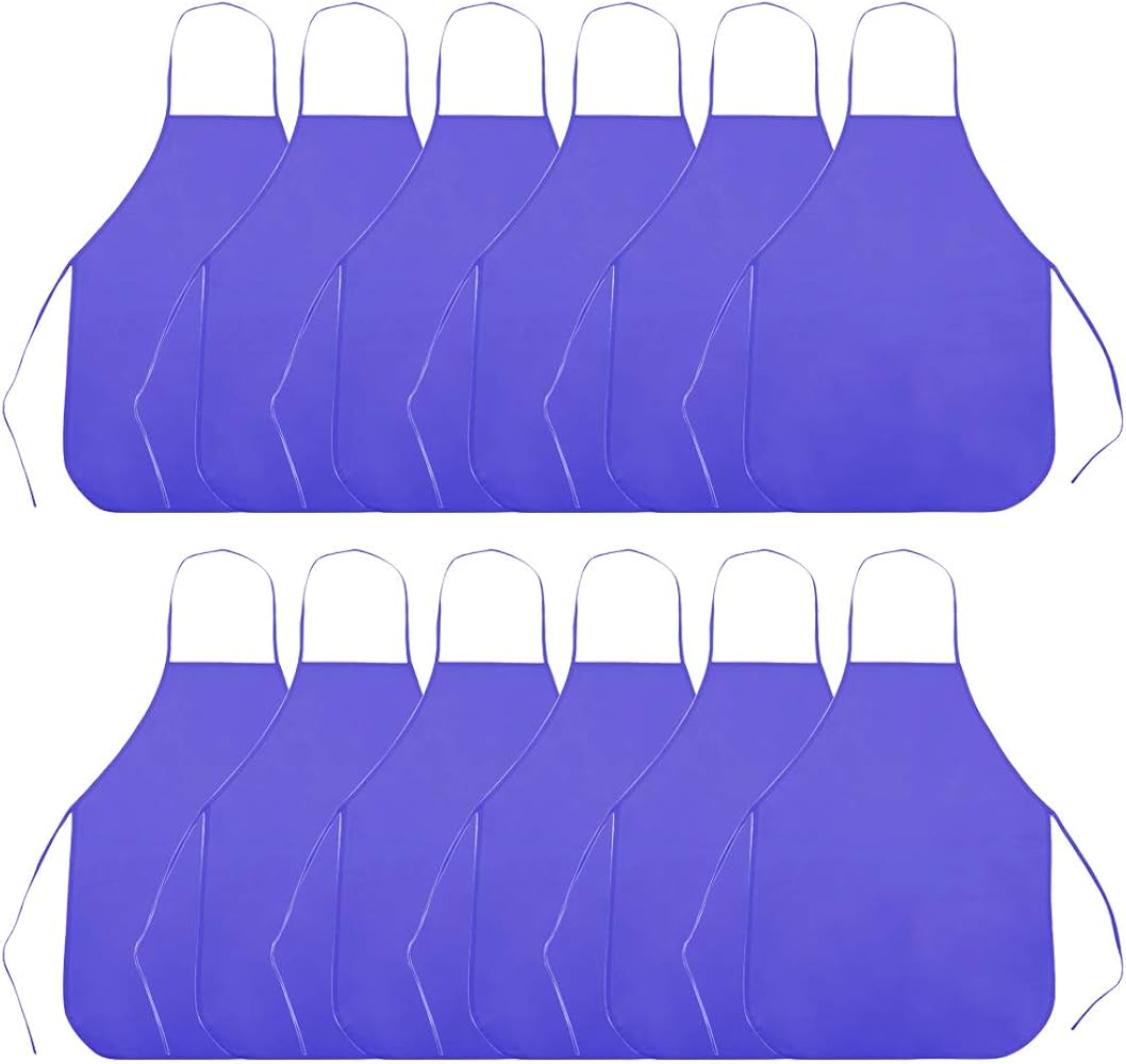 TopTie 12 Pack Non-woven Fabric Children Kids Apron for Classroom, Kitchen, Community Event, Handcraft & Art Painting-Purple-S