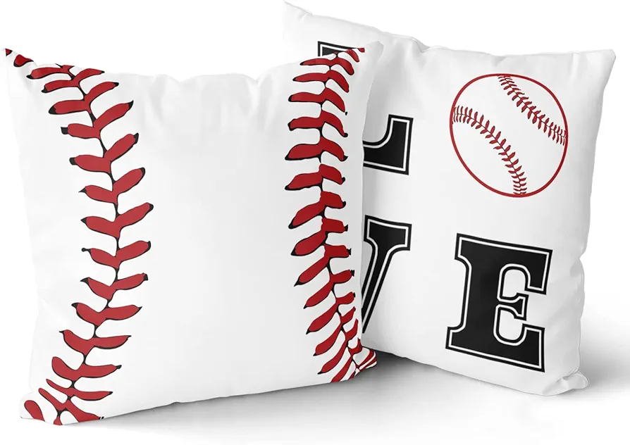 Baseball Throw Pillow Cover - Set of 2 Ball Sport Themed Decorative Cushion Cover Gifts for Boys Men Living Room Couch Office Baseball Room Decor 18x18 Inch